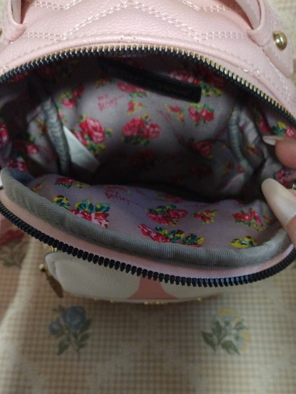 Pink & White Frenchie Mini Backpack Betsy Johnson - Picture 4 of 5